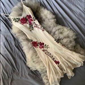 Handmade Vintage Cream Dress w/Embroidered Roses